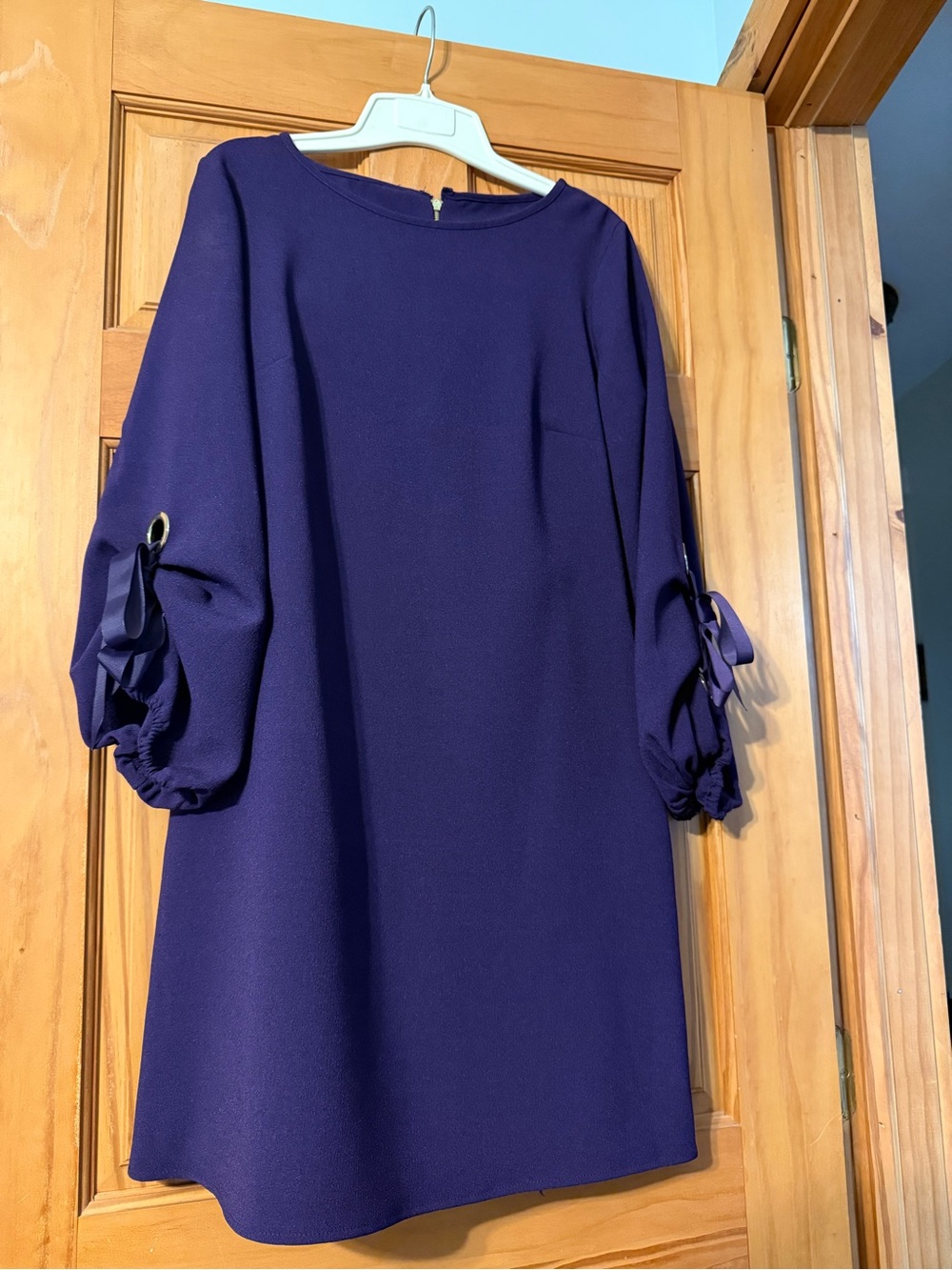 MSK Deep Purple Midi Dress with Tie-Sleeve Details